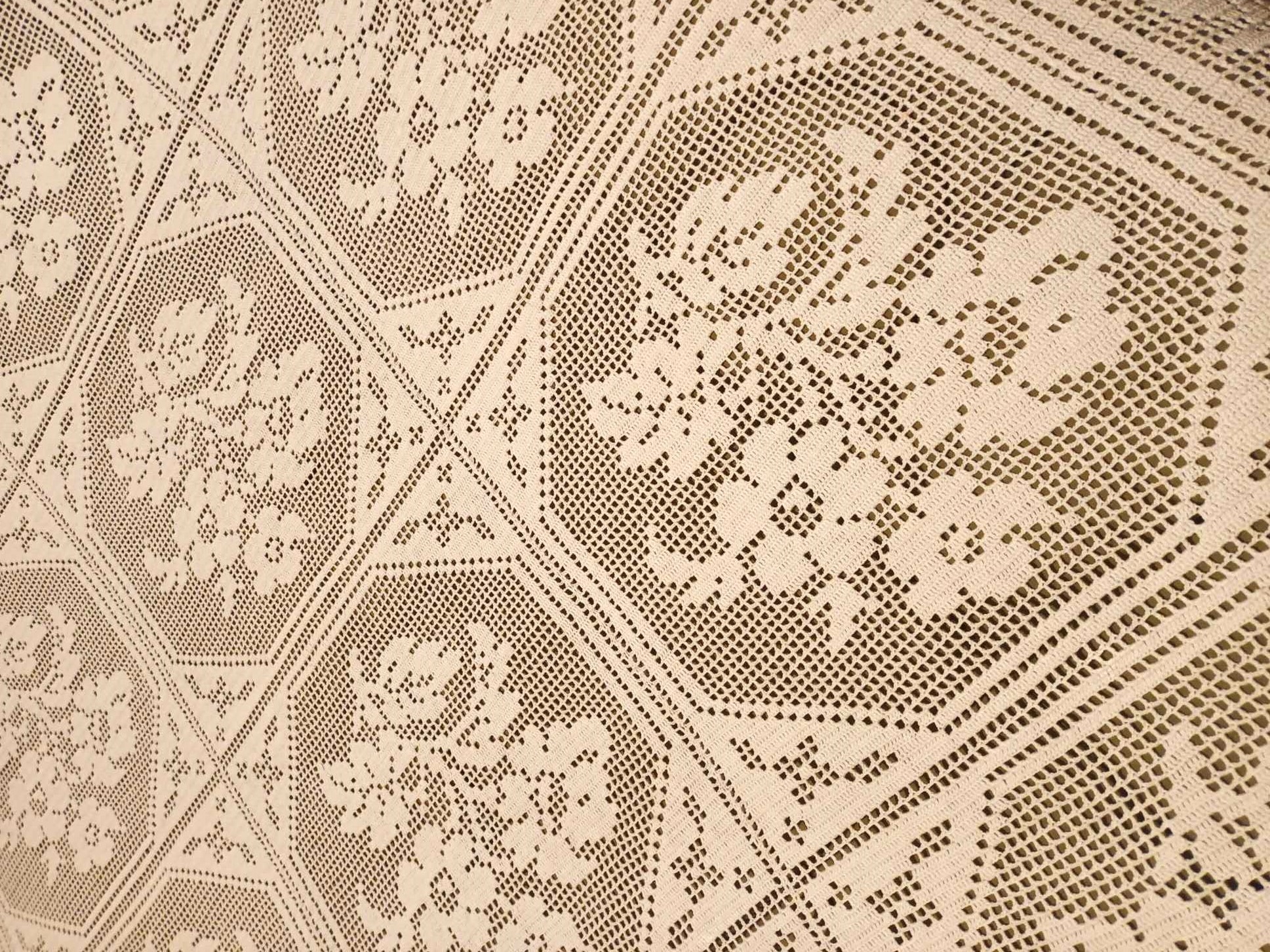 Extra large handmade blanket with crochet in white 100% cotton thread. A unique piece that took several months to finish. Ideal for a bed 2x2 meters or bigger. Use a vivid color under the blanket so as the pattern is seen in contrast. Dimensions 2,40 x 2,80m Combine it with our pillowcases that made in set with the blanket. Find them HERE View all our artpieces handmade with crochet