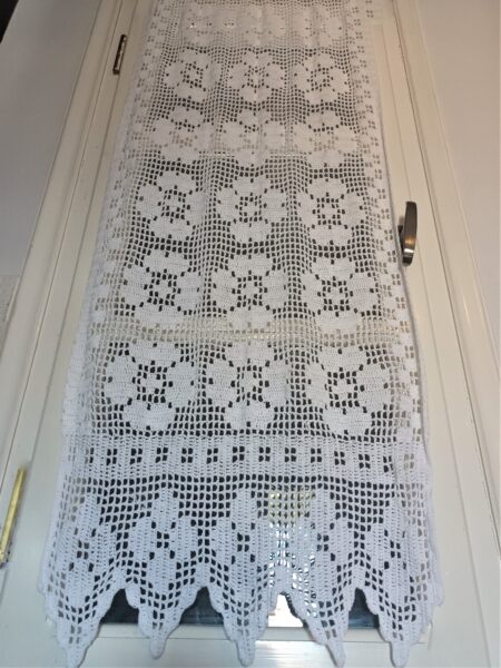 handmade Curtain in white knitted with crochet