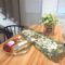 Rectangular tablecloth with embroidery and beautiful flowers, colors green, white and green gold lace. Medium size. Dimensions 0,40 x 1,10m